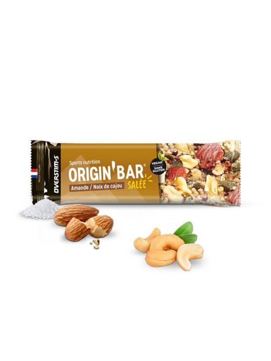 Nutrition sportive Overstim.s | Barre énergétique salée au Sel de Guérande effort Overstim.s Spordej saveur Amande-Noix de Cajou