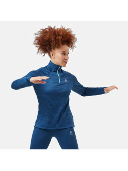 Vêtements de sport ODLO Femme| Pull 1/2 zip  thermique à manches longues |ODLO Pull 1/2 zip RUN EASY WARM FEMME blue wing teal m