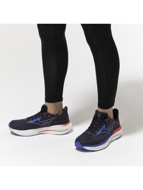 Mizuno Wave Rider 29 Femme Noir Bleu Corail – Chaussures Running Universelles