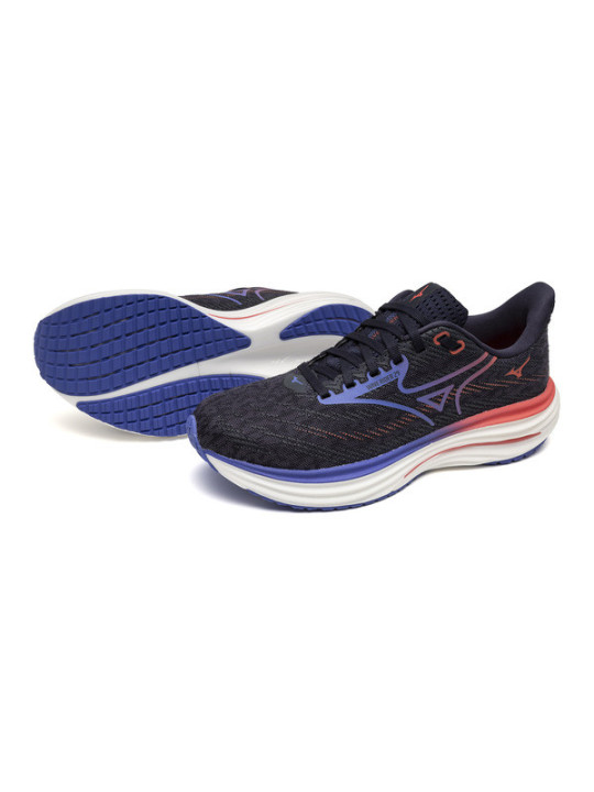 Mizuno Wave Rider 29 Femme Noir Bleu Corail – Chaussures Running Universelles