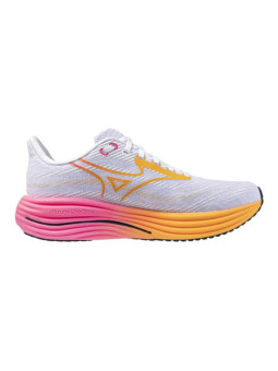 MIZUNO WAVE RIDER 29 Homme White-TangOrange-PinkTetra – Chaussure running amorti modéré