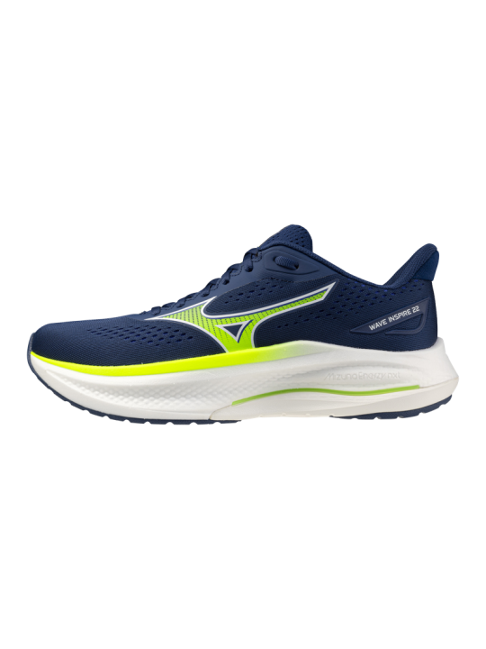   WAVE INSPIRE 22 MEN — Estate Blue/Lightning Yellow — Réf J1GD264424 | Chaussure route stabilité & amorti ENERZYnxt