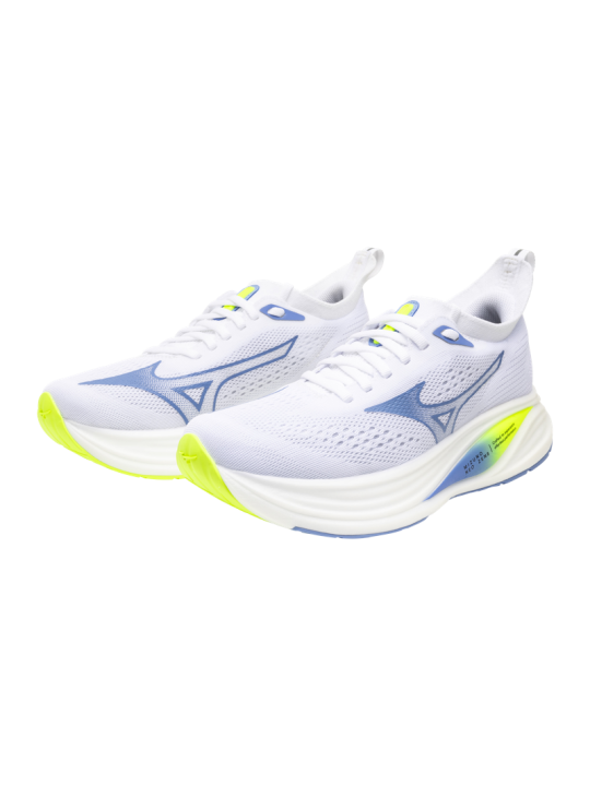 MIZUNO NEO ZEN 2 WOMEN — White/Ultramarine/Lightning Yellow — Réf J1GD268621 | Chaussure route réactive & confortable