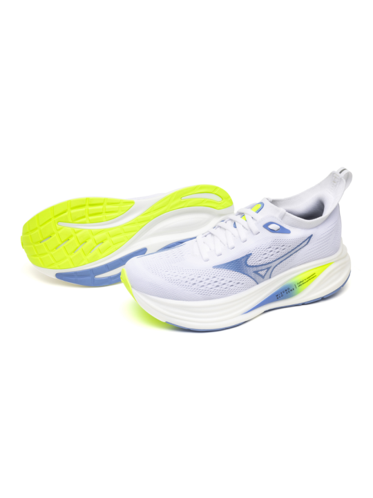   MIZUNO NEO ZEN 2 WOMEN — White/Ultramarine/Lightning Yellow — Réf J1GD268621 | Chaussure route réactive & confortable