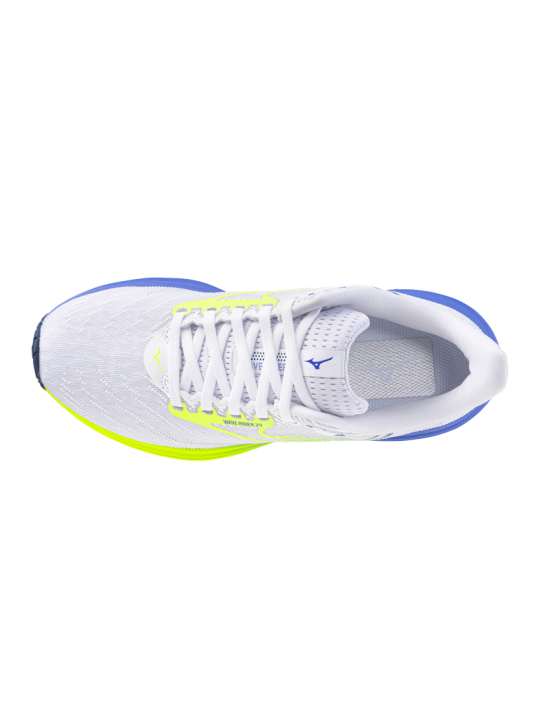   MIZUNO Wave Rider 29 Femme – White/Lightning Yellow/Ultramarine | Amorti réactif & confort