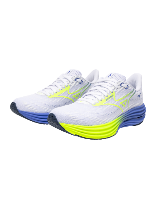 MIZUNO Wave Rider 29 Femme – White/Lightning Yellow/Ultramarine | Amorti réactif & confort