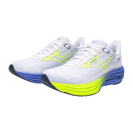 MIZUNO Wave Rider 29 Femme – White/Lightning Yellow/Ultramarine | Amorti réactif & confort