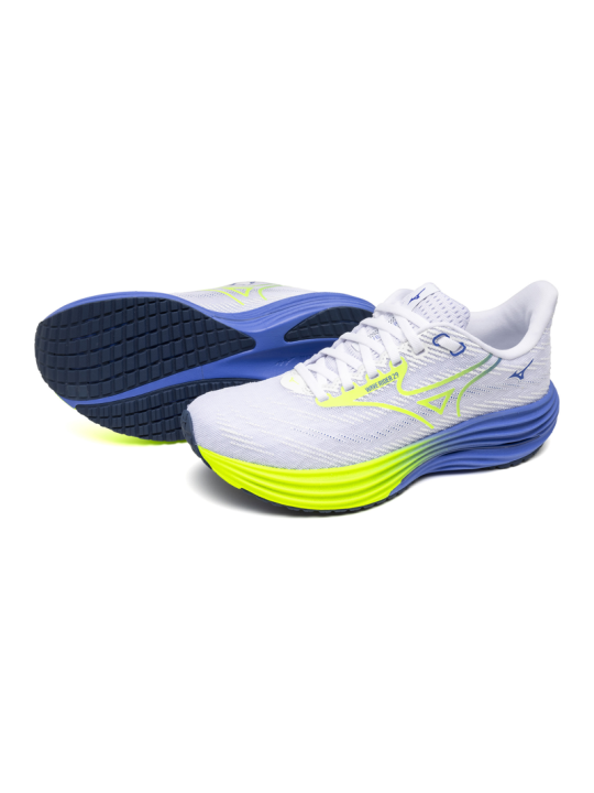 MIZUNO Wave Rider 29 Femme – White/Lightning Yellow/Ultramarine | Amorti réactif & confort