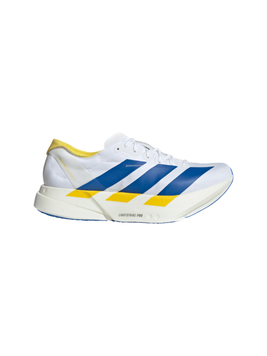   Adidas Adizero Adios Pro 4 Homme — KI9388 — FTWWHT/BLUE/YELLOW
