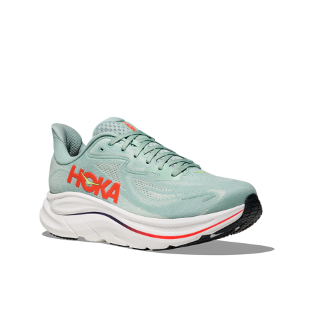 HOKA CLIFTON 10 Homme — Chaussure Running Sage / Neon Flame | 1162030‑SGNN