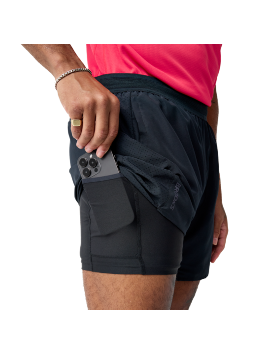 Short 2-en-1 Brooks Dash Homme Noir - Course & Gym