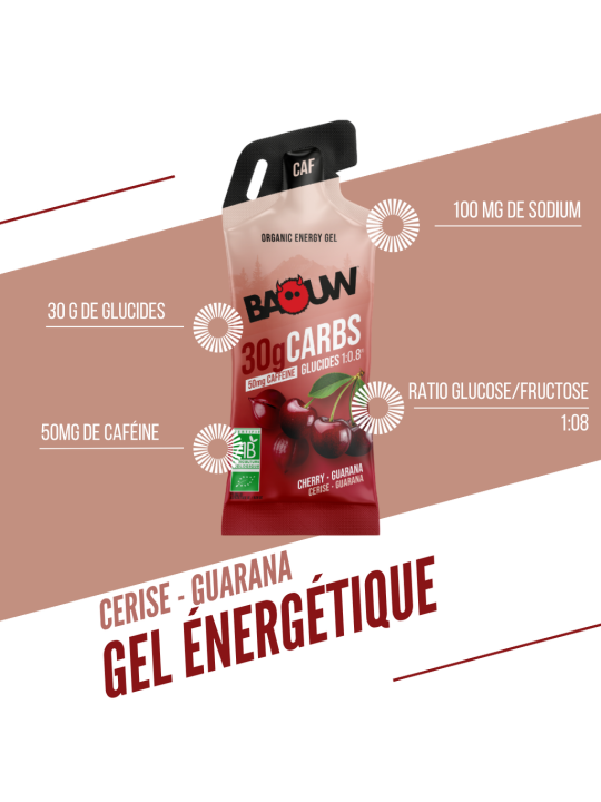 Gel Énergétique Cerise & Guarana Bio Baouw - Stick Caféiné 44g