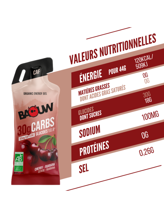 Gel Énergétique Cerise & Guarana Bio Baouw - Stick Caféiné 44g