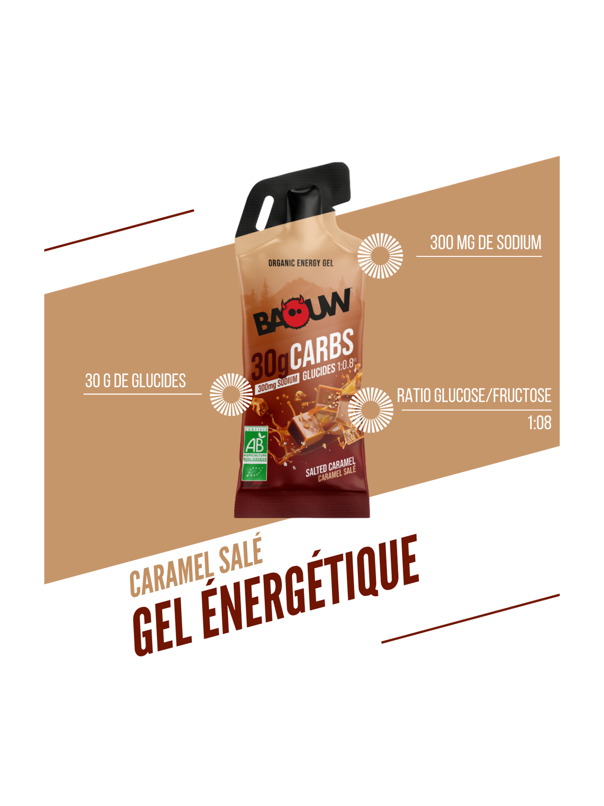 Gel Énergétique Bio Caramel Salé Baouw (Stick 44g) | Endurance