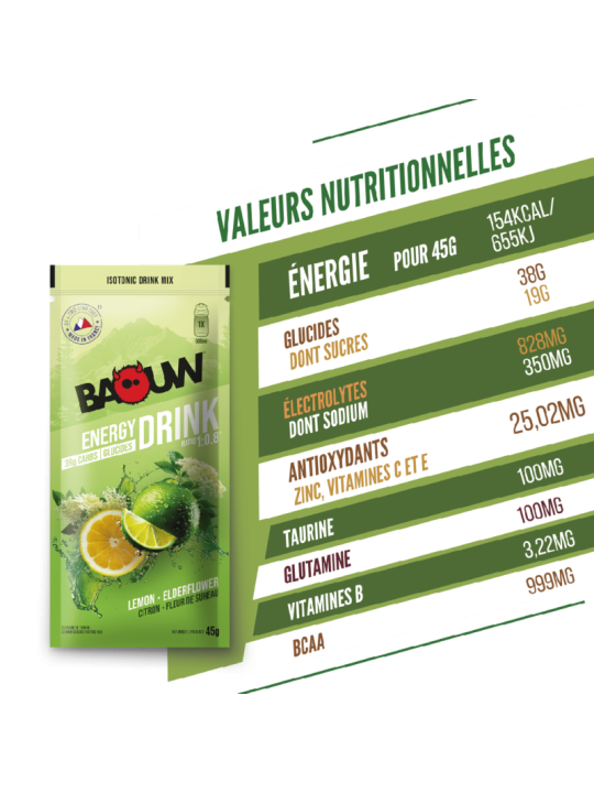 Boisson Isotonique Bio Citron Fleur de Sureau Baouw 45g