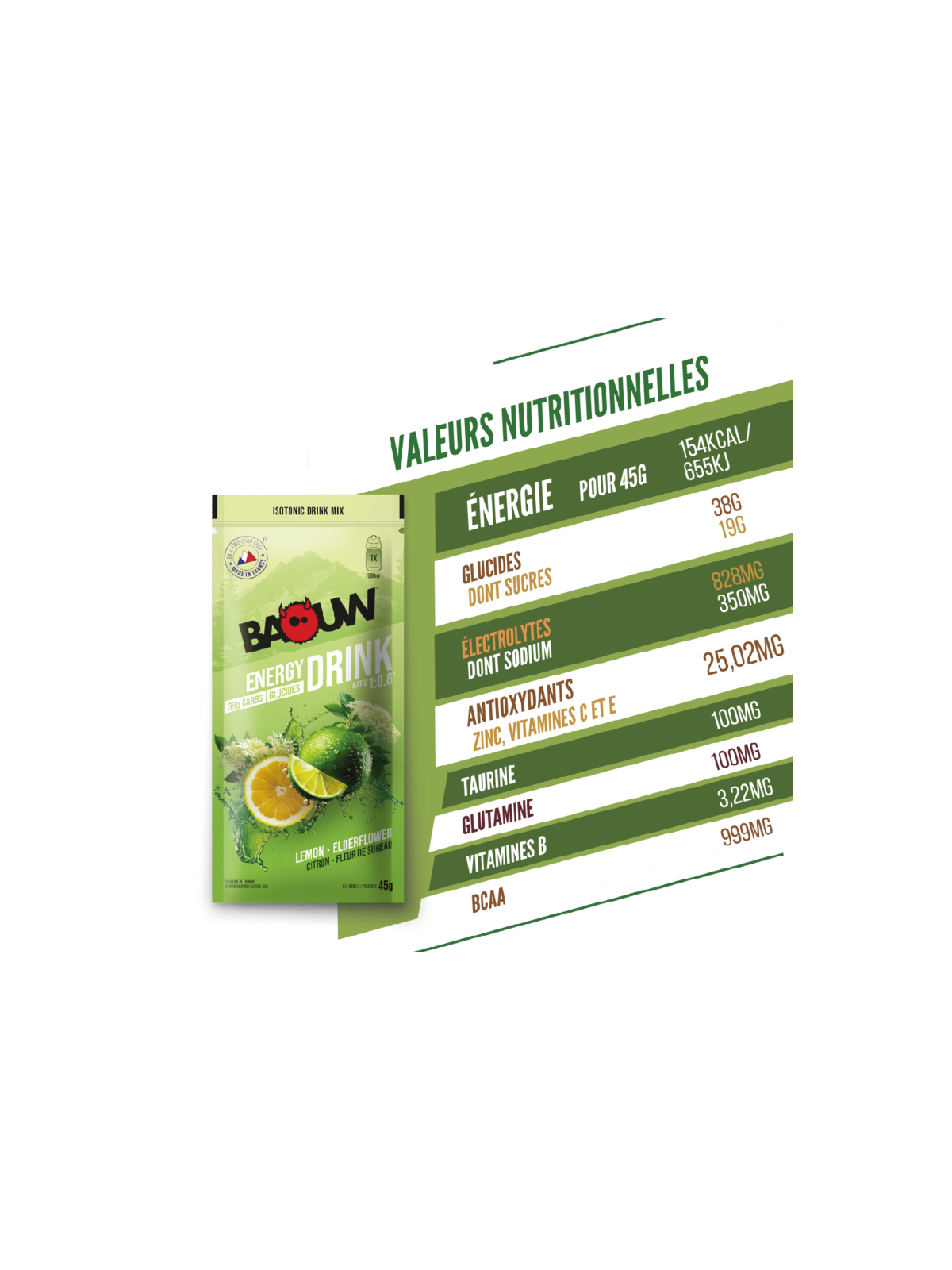 Boisson Isotonique Bio Citron Fleur de Sureau Baouw 45g