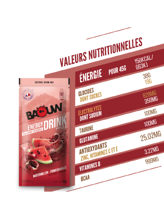 Boisson Isotonique Bio Pastèque Grenade Baouw 45g