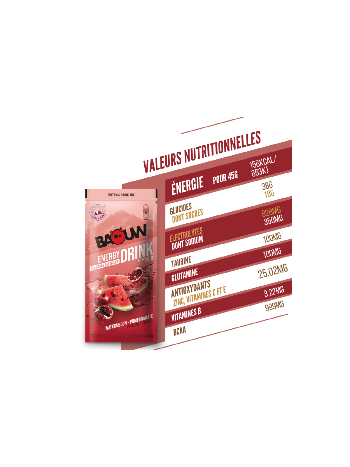 Boisson Isotonique Bio Pastèque Grenade Baouw 45g