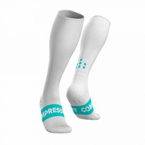 Chaussettes de compression Compressport Full Socks Race Oxygen Blanche et Bleue